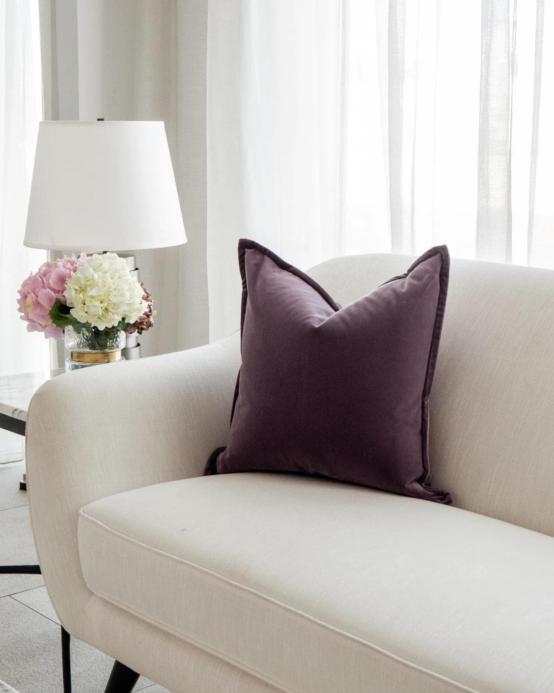 Alessandra Mauveine cushion in purple, shown in a lifestyle right view as image 2