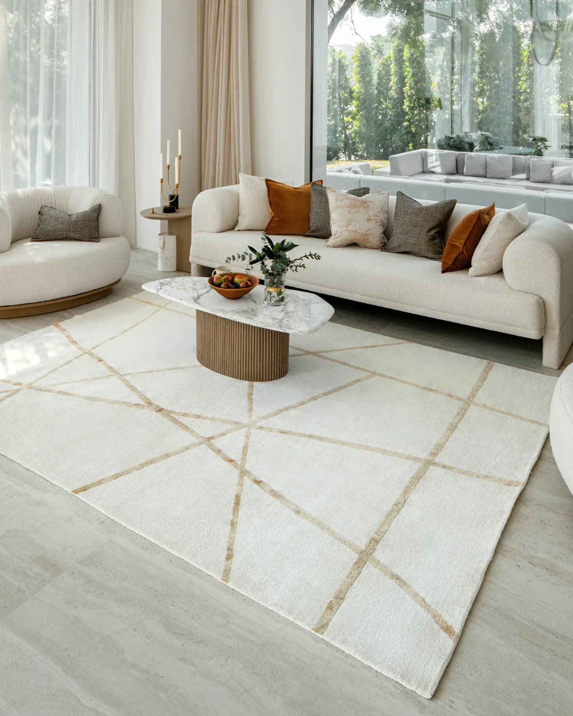Dash Goldberg carpet in gold and off white, shown in a lifestyle right view as image 5