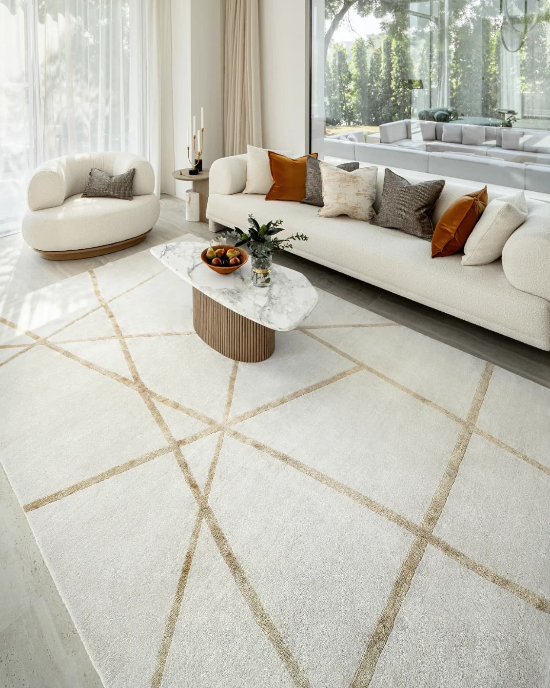 Dash Goldberg carpet in gold and off white, shown in a lifestyle right view as image 6