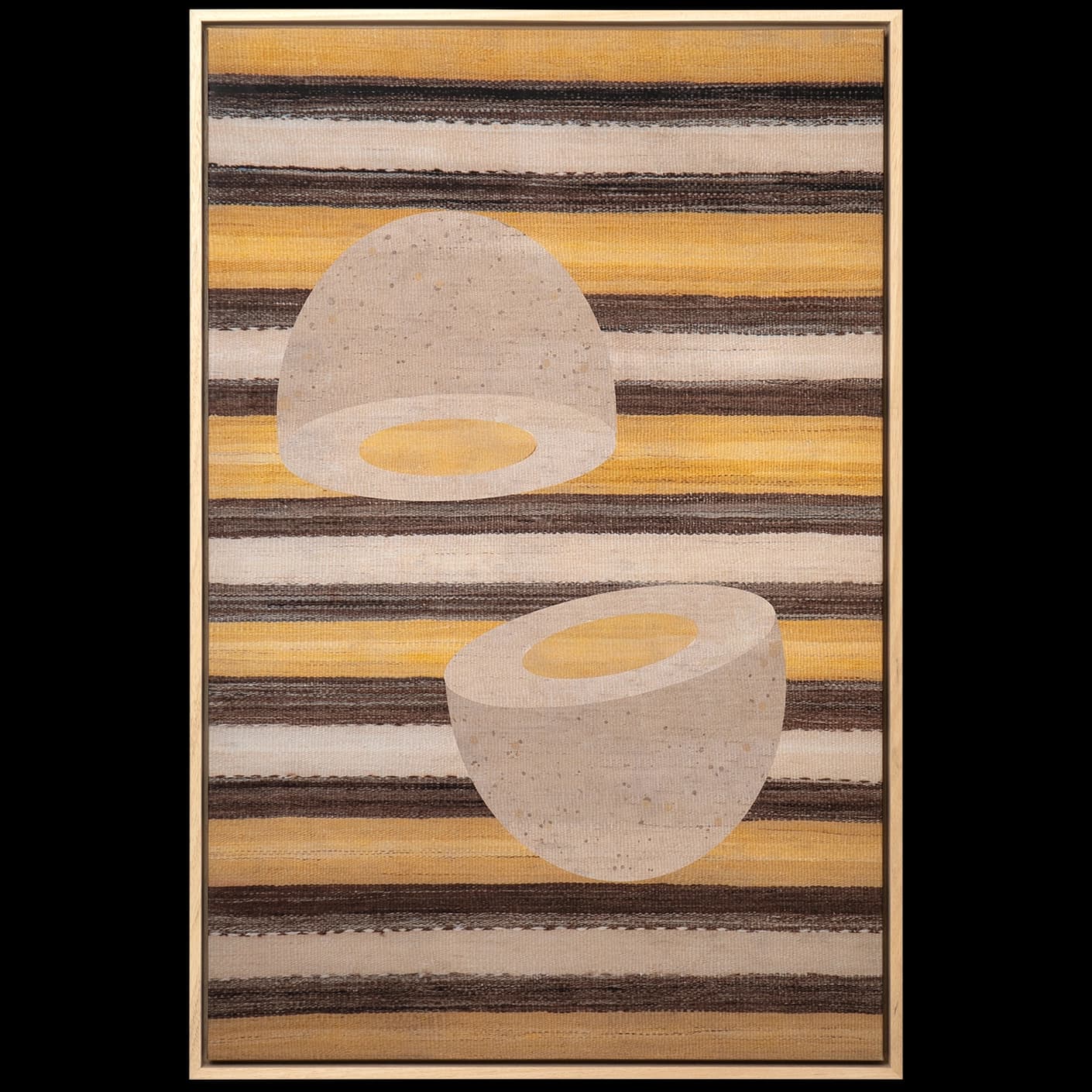 Eggercise canvas in yellow, brown and beige, shown in a product front view as image 1