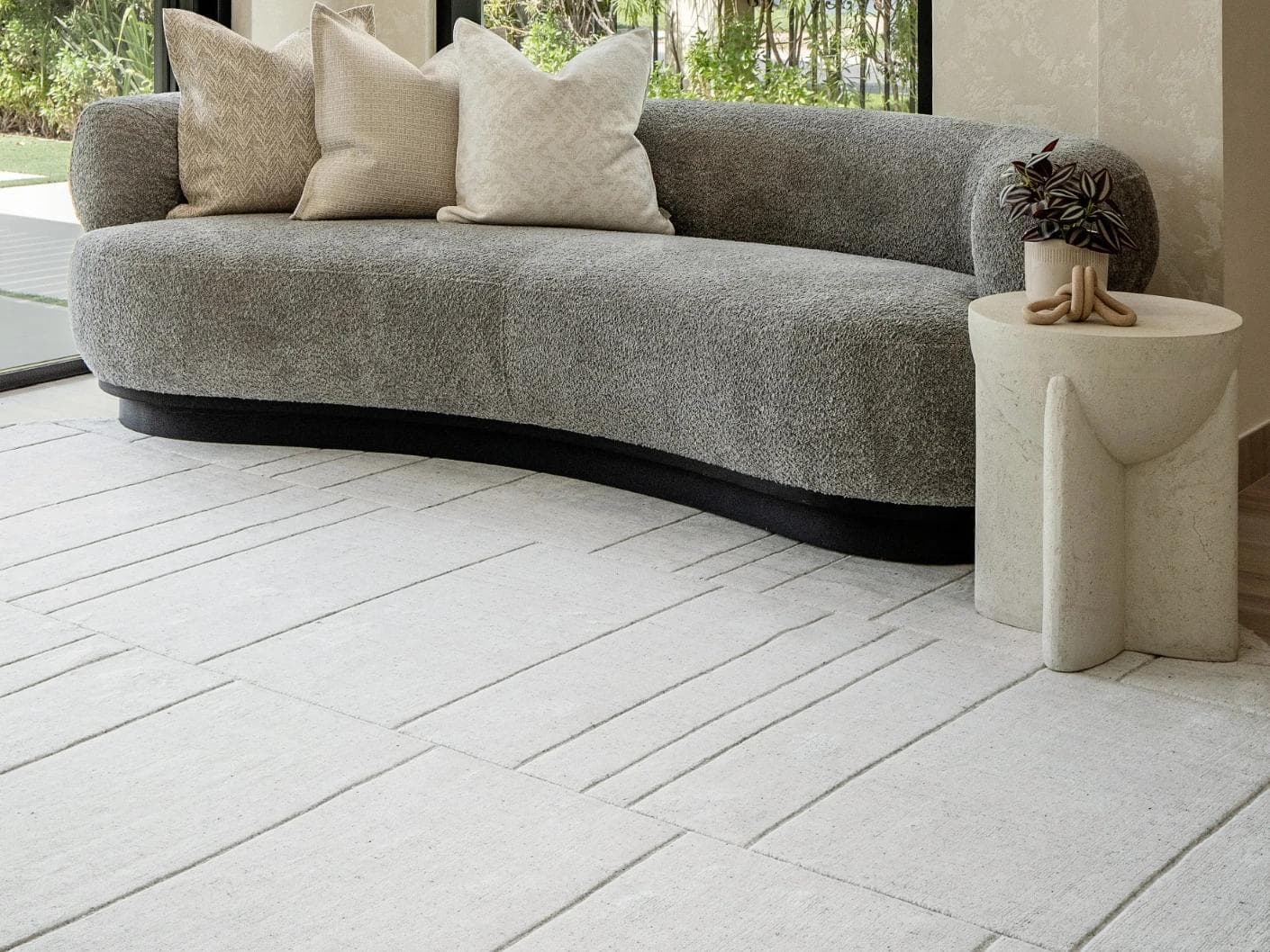 Elliot Alba carpets in grey and white, shown in a lifestyle front view as image 2