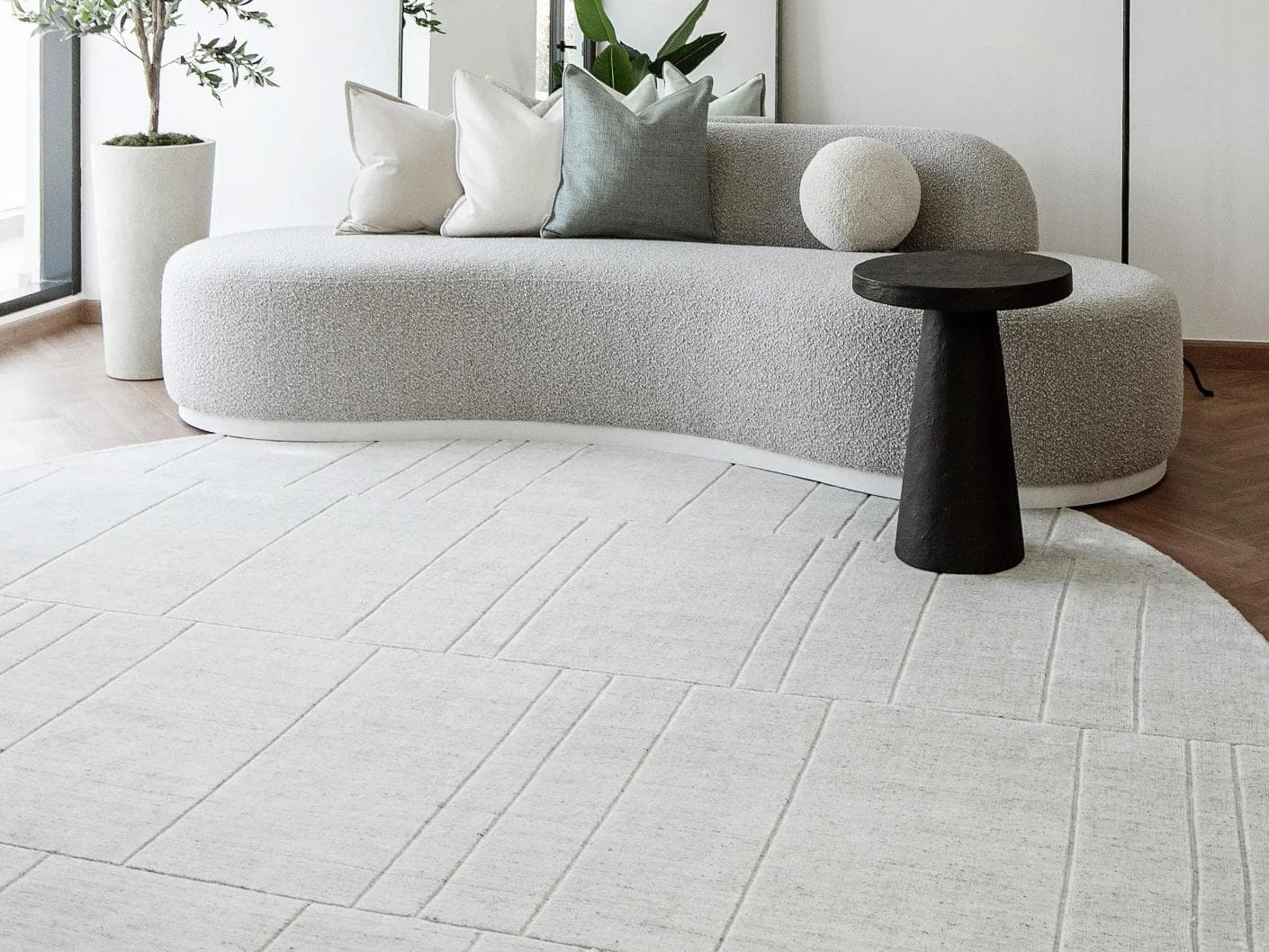 Elliot Alba carpets in grey and white, shown in a lifestyle front view as image 3