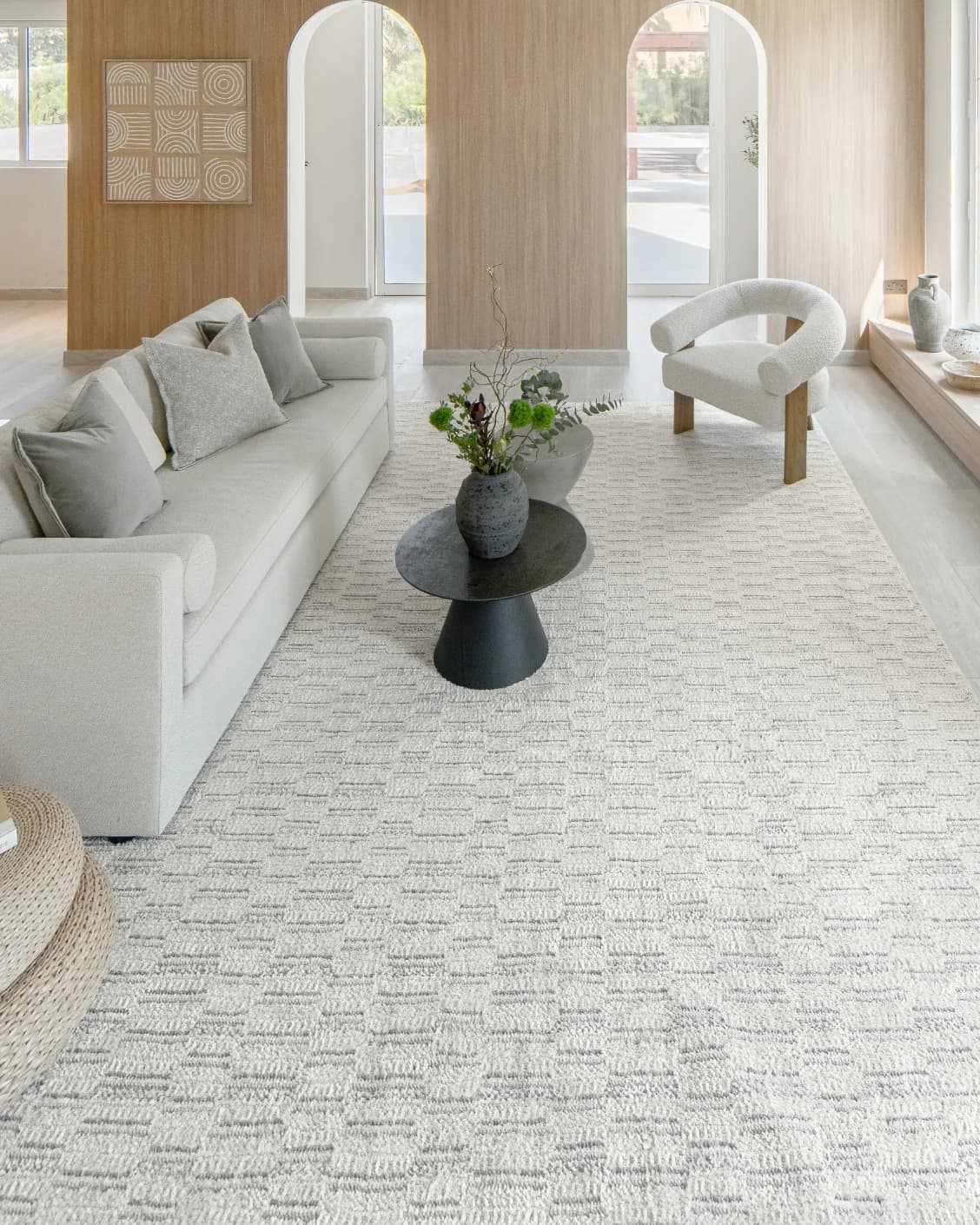 Henry Alba carpet in ivory and grey, shown in a lifestyle front view as image 6