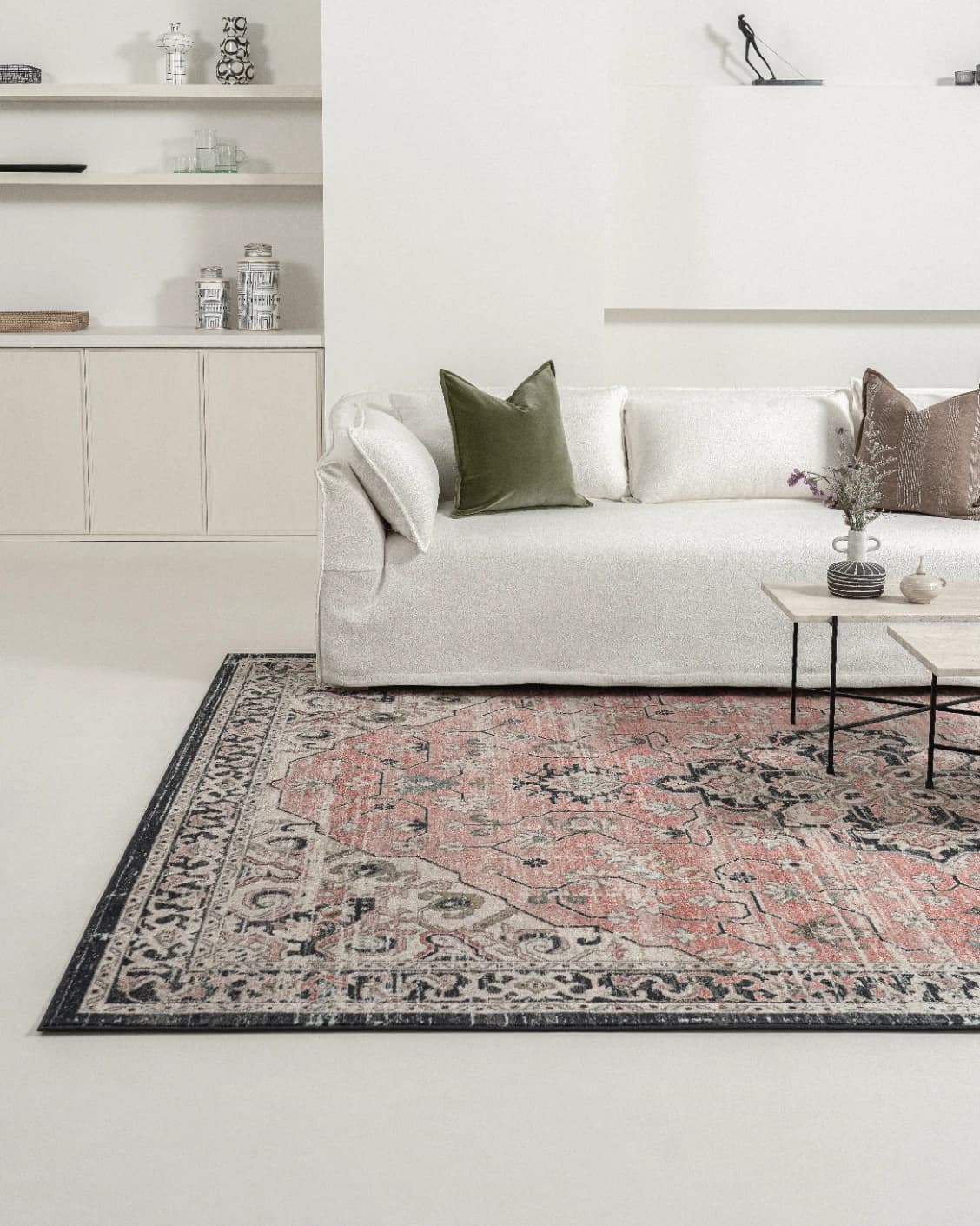 Julian Terracotta Runners carpet in grey and pink, shown in a lifestyle front view as image 5