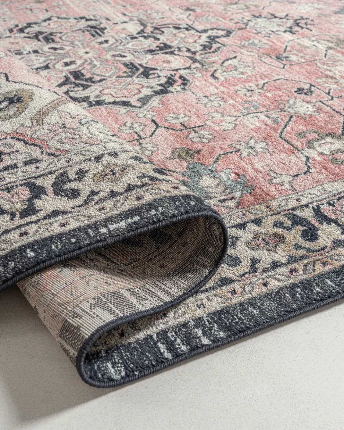 Julian Terracotta Runners carpet in grey and pink, shown in a product close-up as image 10