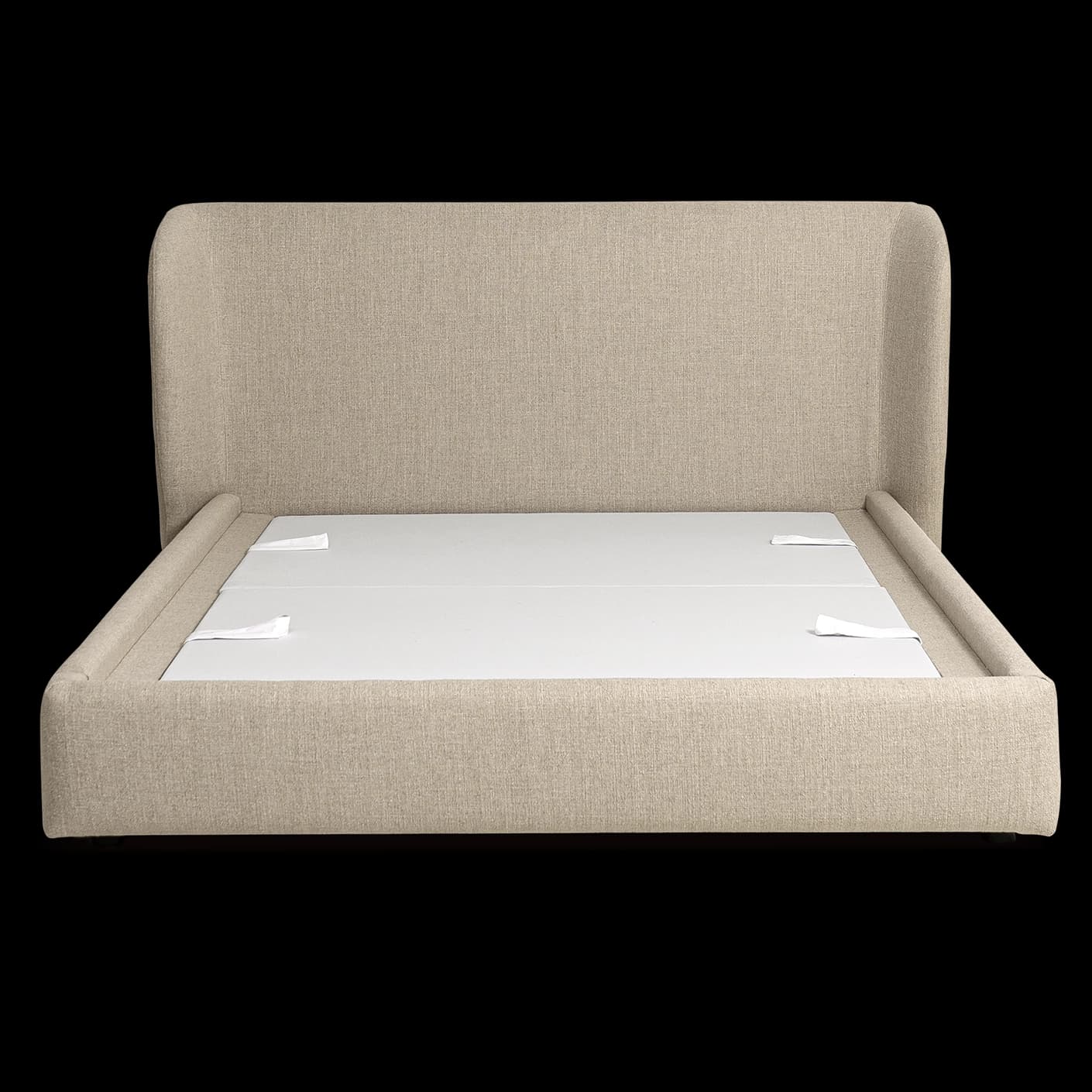 Livia Warm Mushroom bed frame, shown in a product front view as image 1