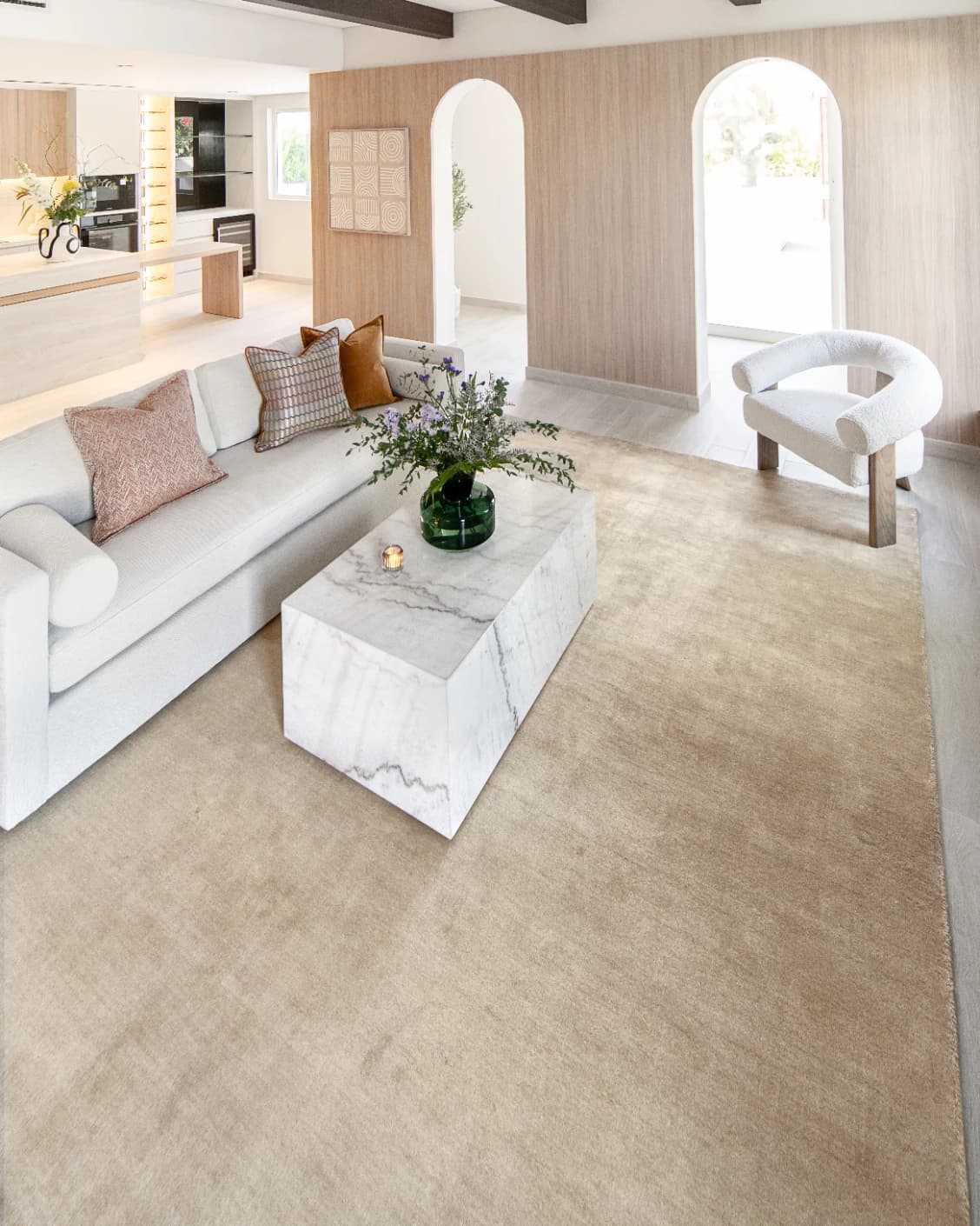 Oscar Sandy carpet in beige, shown in a lifestyle right view as image 8