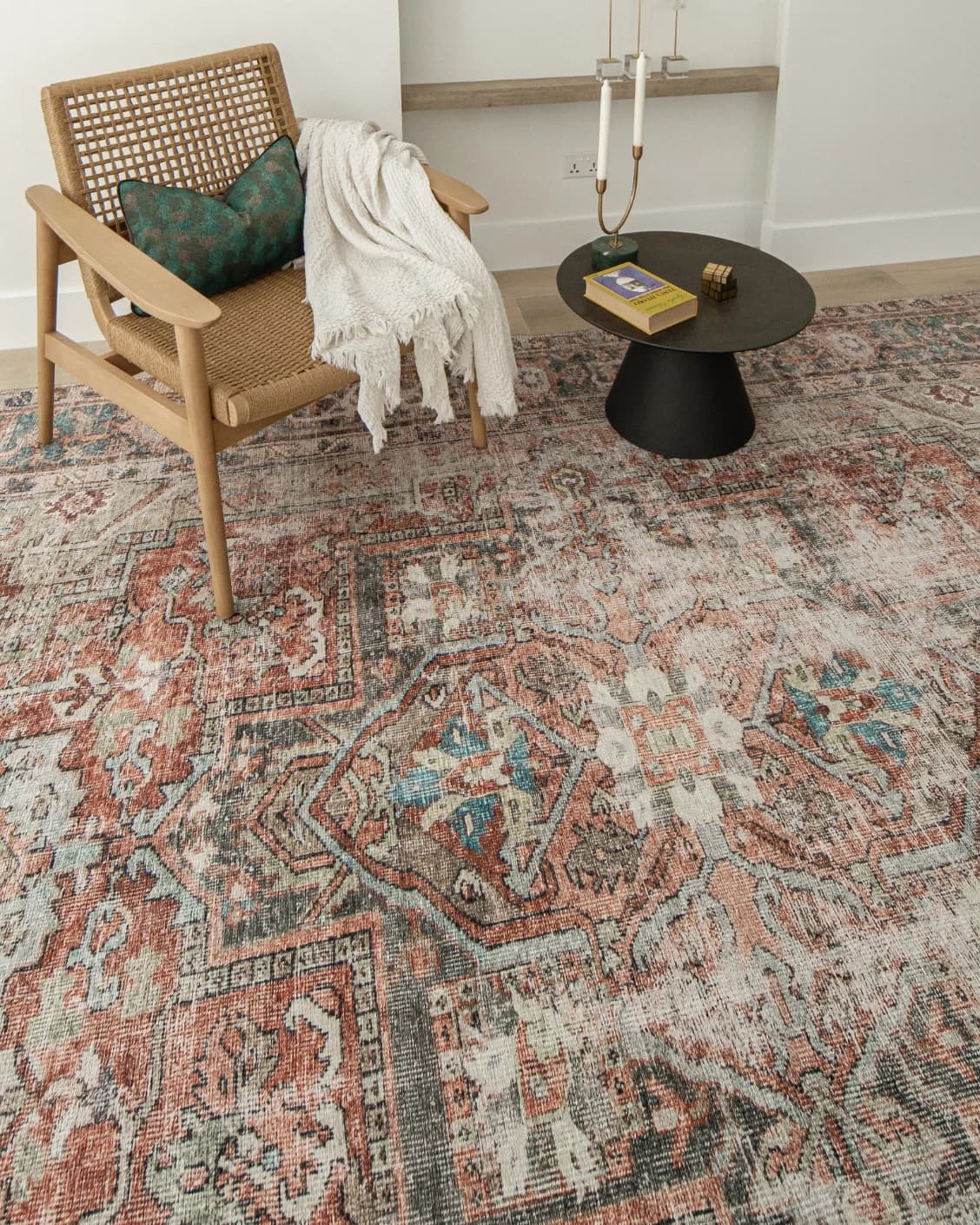 Vince Rouge carpet in red and multicolour, shown in a lifestyle top view as image 8