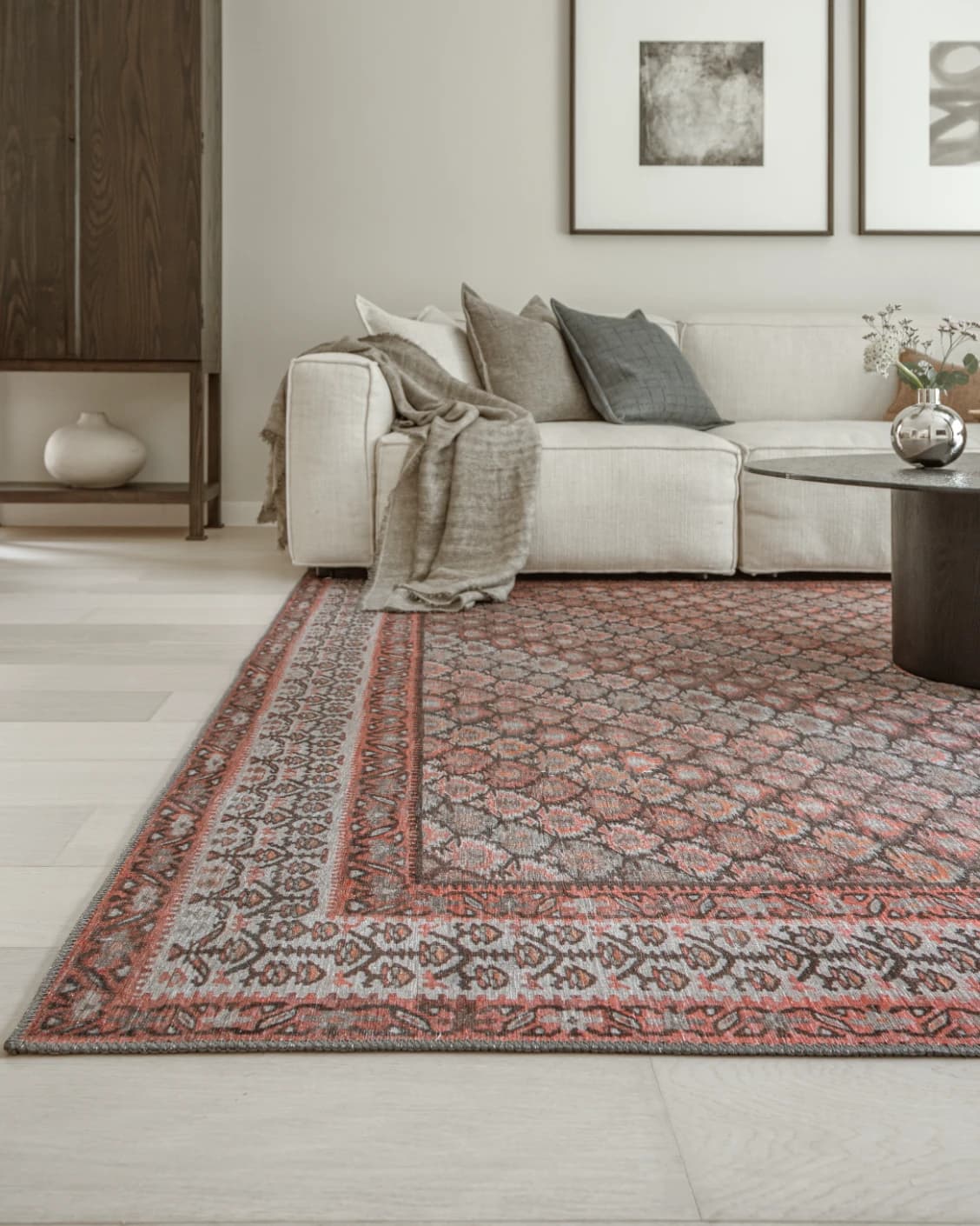 Vincent Copper carpet in taupe, orange and multicolour, shown in a lifestyle front view as image 7