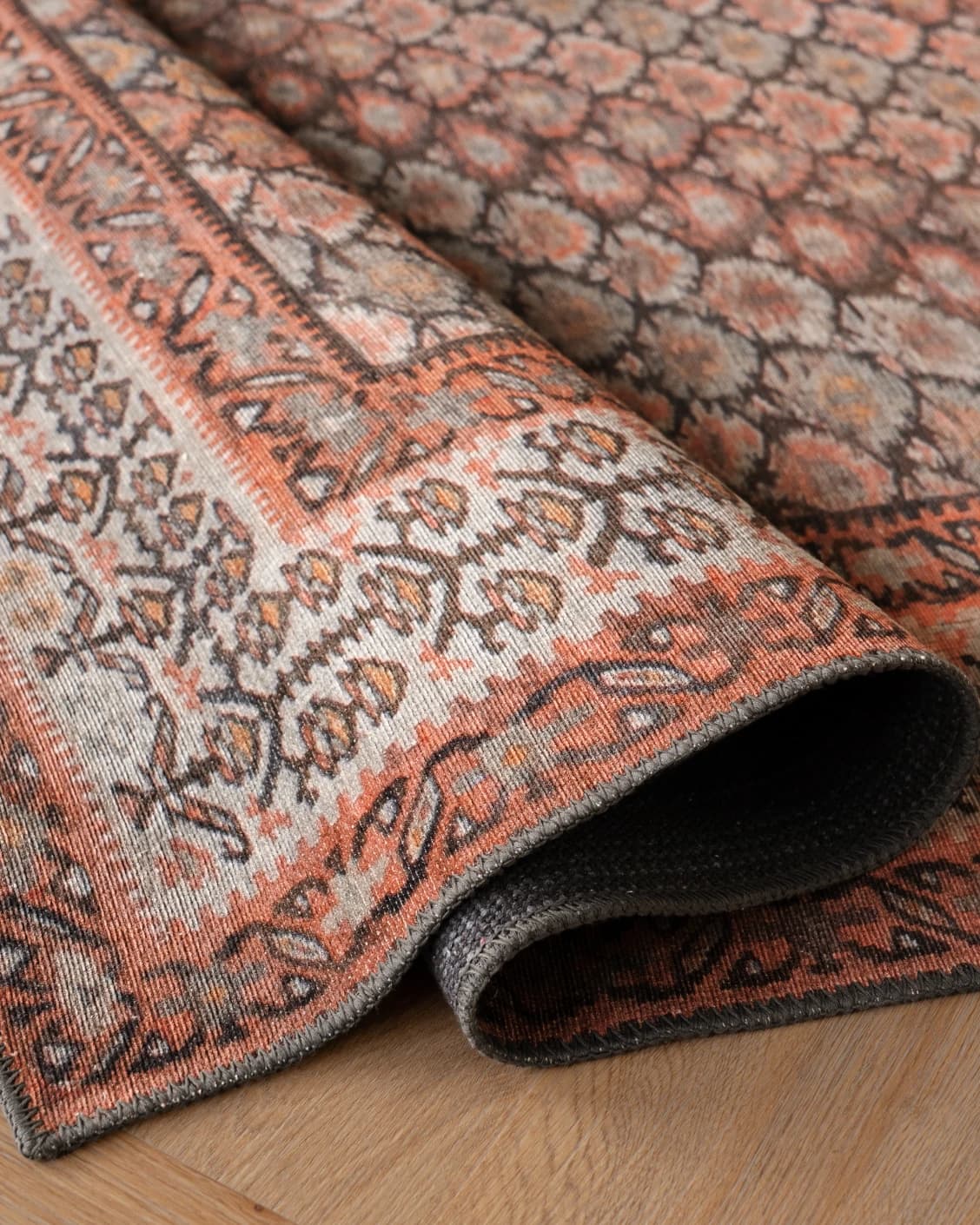 Vincent Copper carpet in taupe, orange and multicolour, shown in a product close-up as image 28
