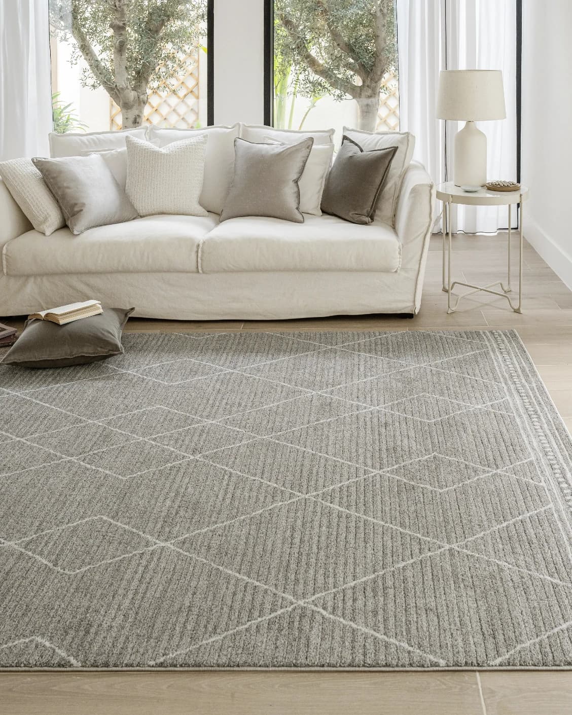 Zen Dune carpet in grey and off white, shown in a lifestyle front view as image 5