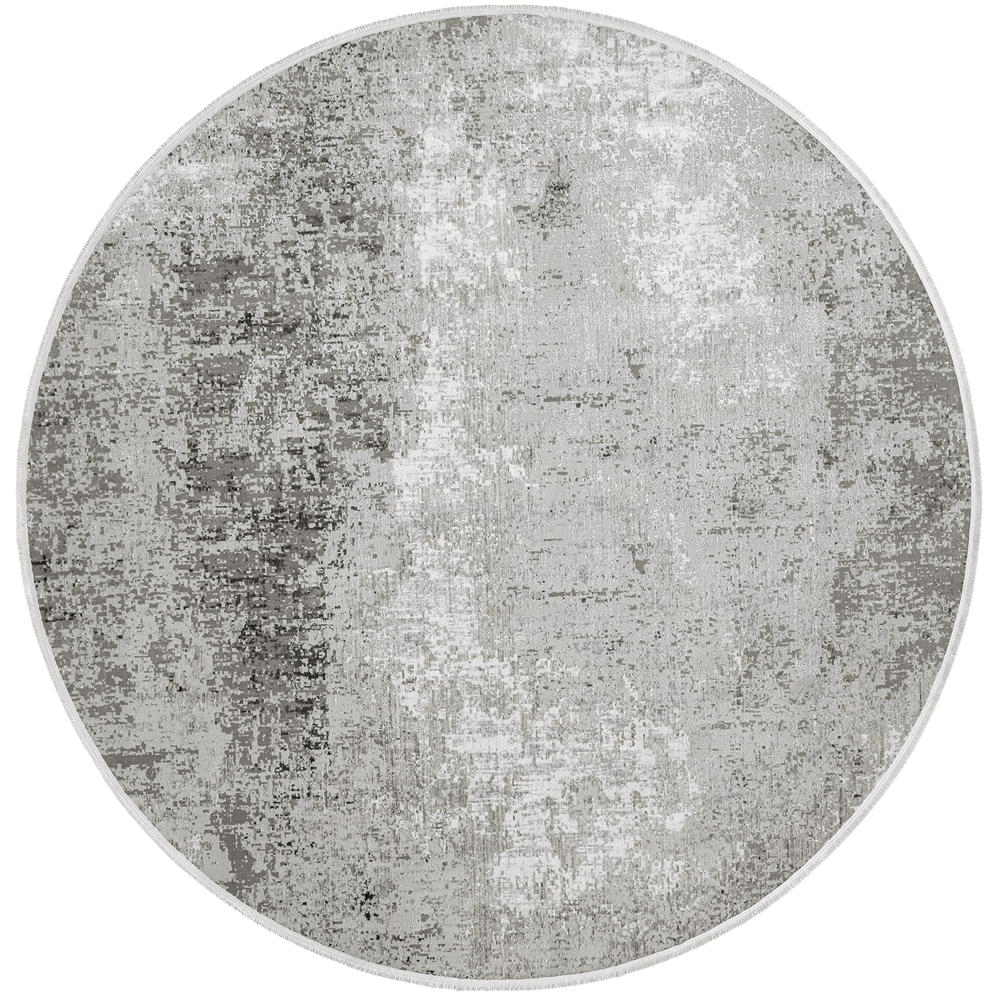 Jacob Ashton Round carpet in grey, silver and white, shown in a product top view as image 1