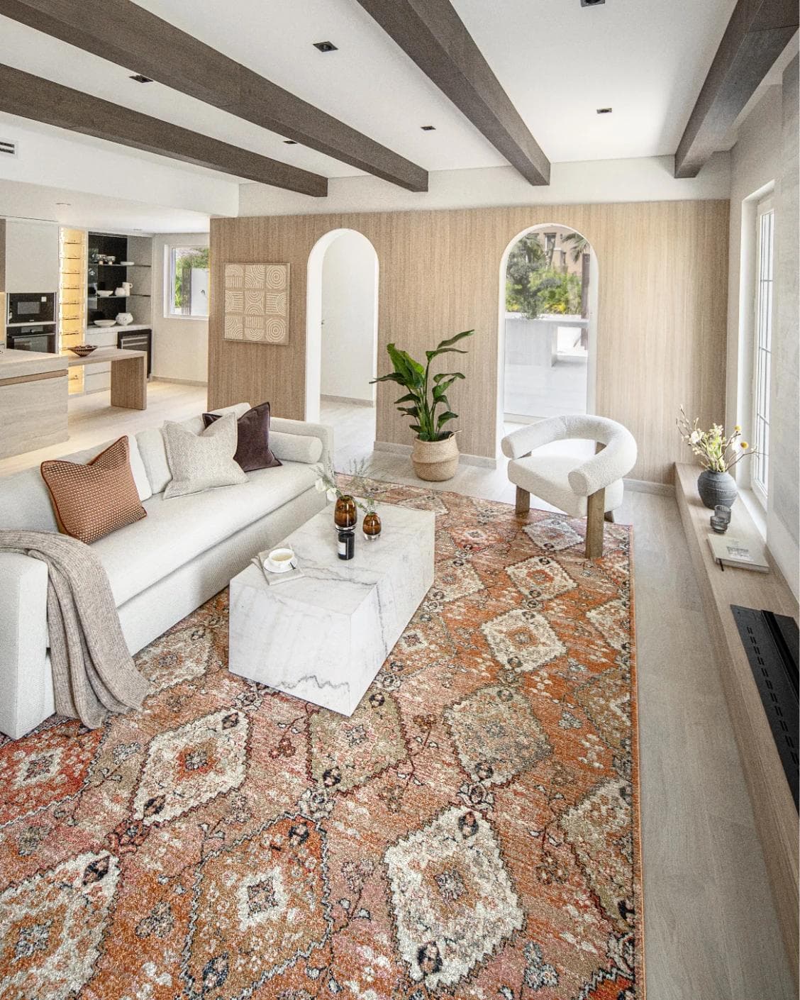 Julian Coral Runners carpet in orange and rust, shown in a lifestyle right view as image 6