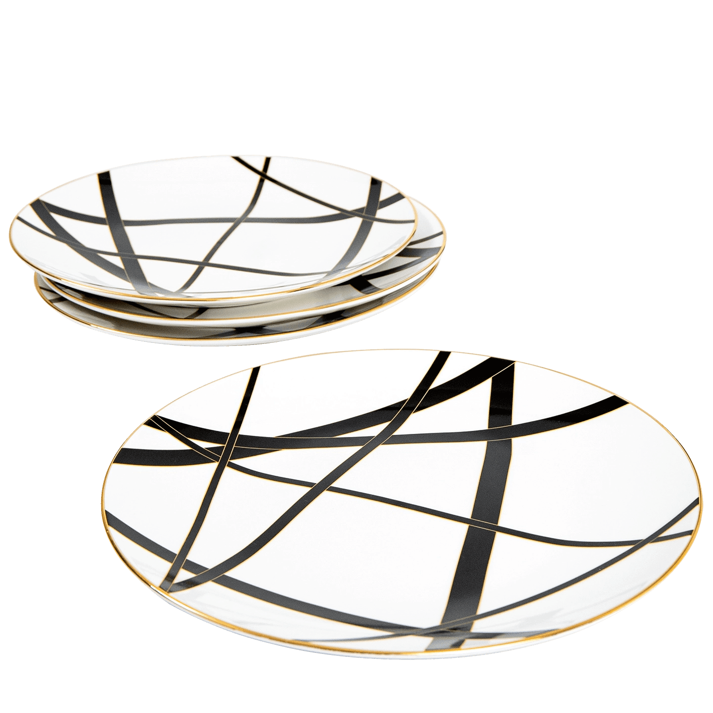 Leanna Viktoria plates in white, black and gold, shown in a product front view as image 1