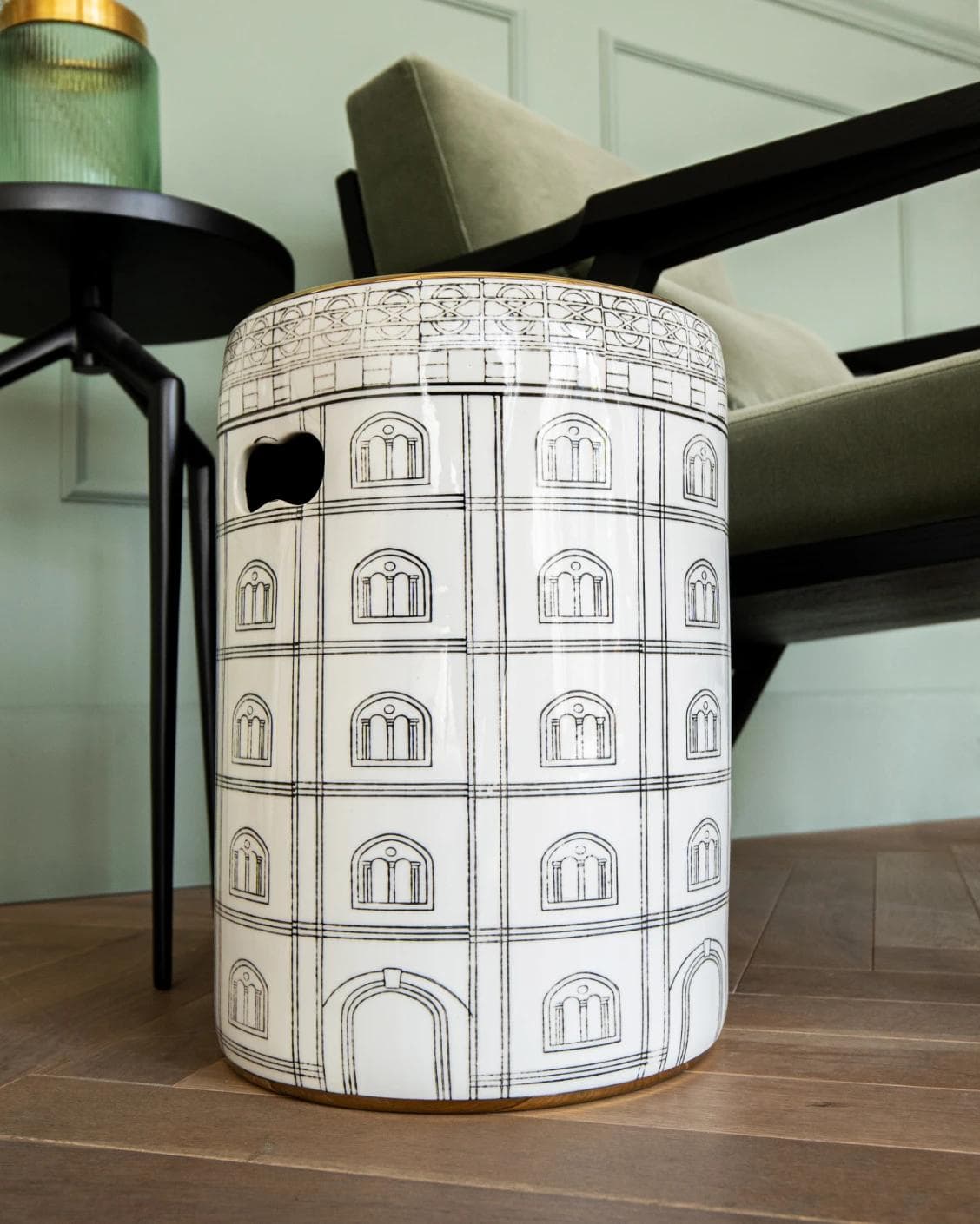 Mia Jacobsen II stools in black and white, shown in a lifestyle front view as image 6