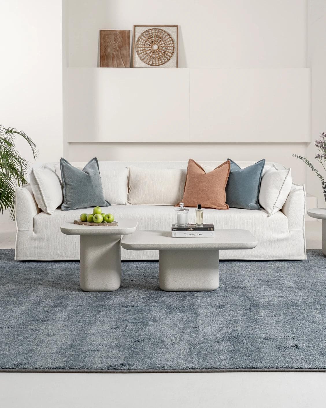 Modena Set Of 3 coffee table in soft ivory and stone, shown in a lifestyle front view as image 2