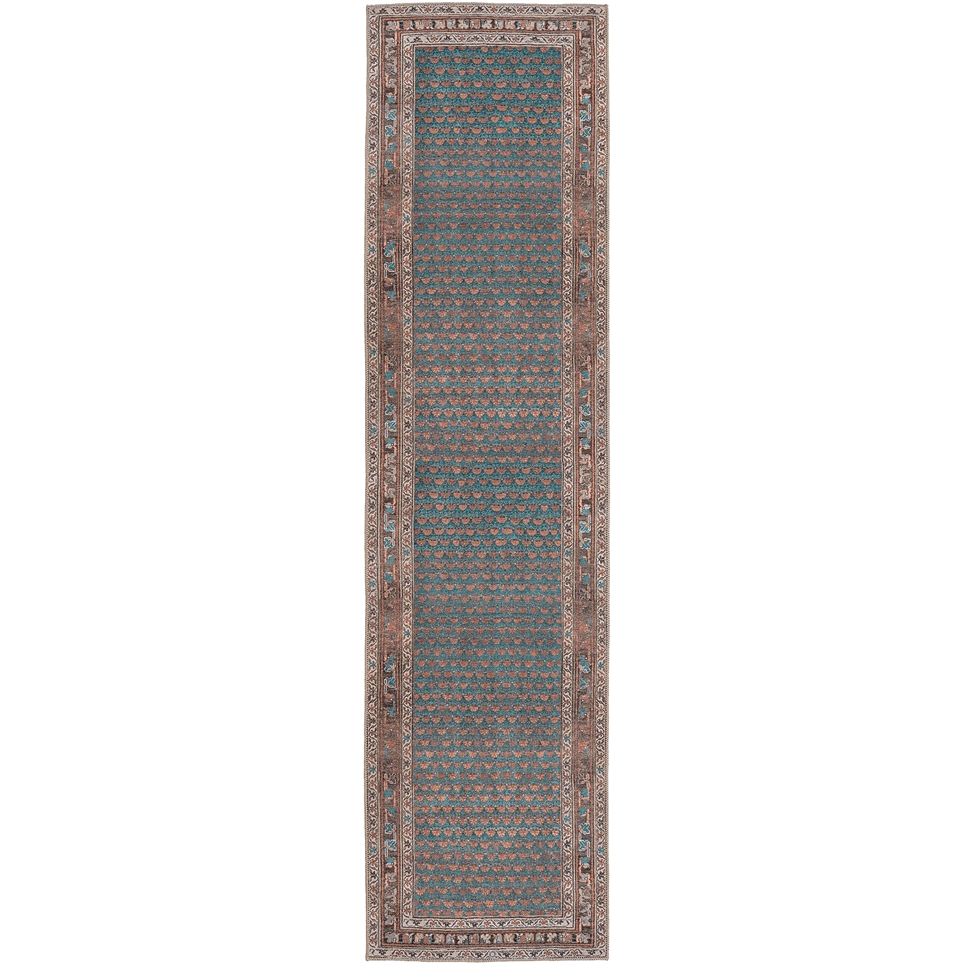 Vincent Denim carpets in blue, rust and multicolour, shown in a product top view as image 1