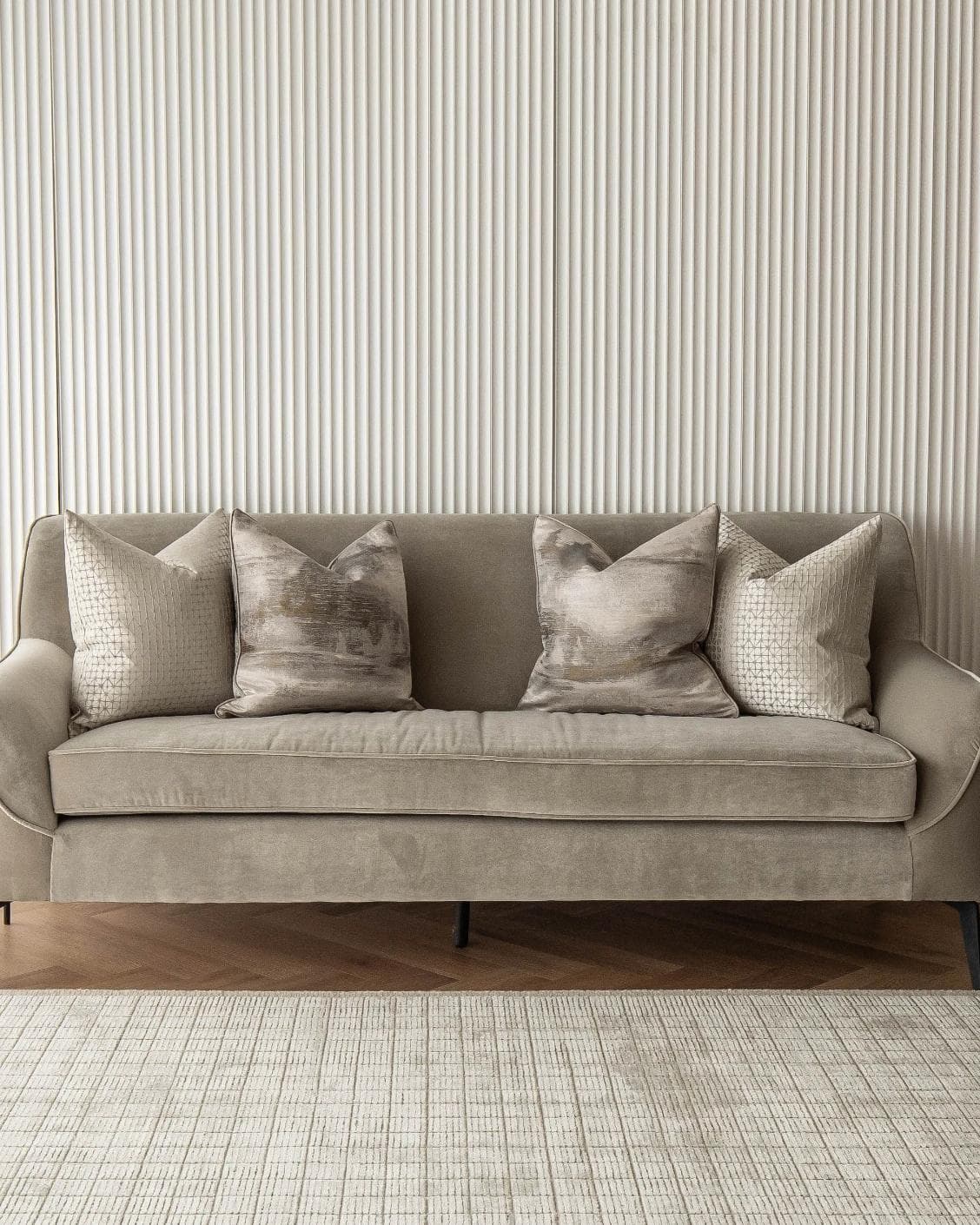 Aurelia Bundle cushion in yellow, silver and white, shown in a lifestyle front view as image 4
