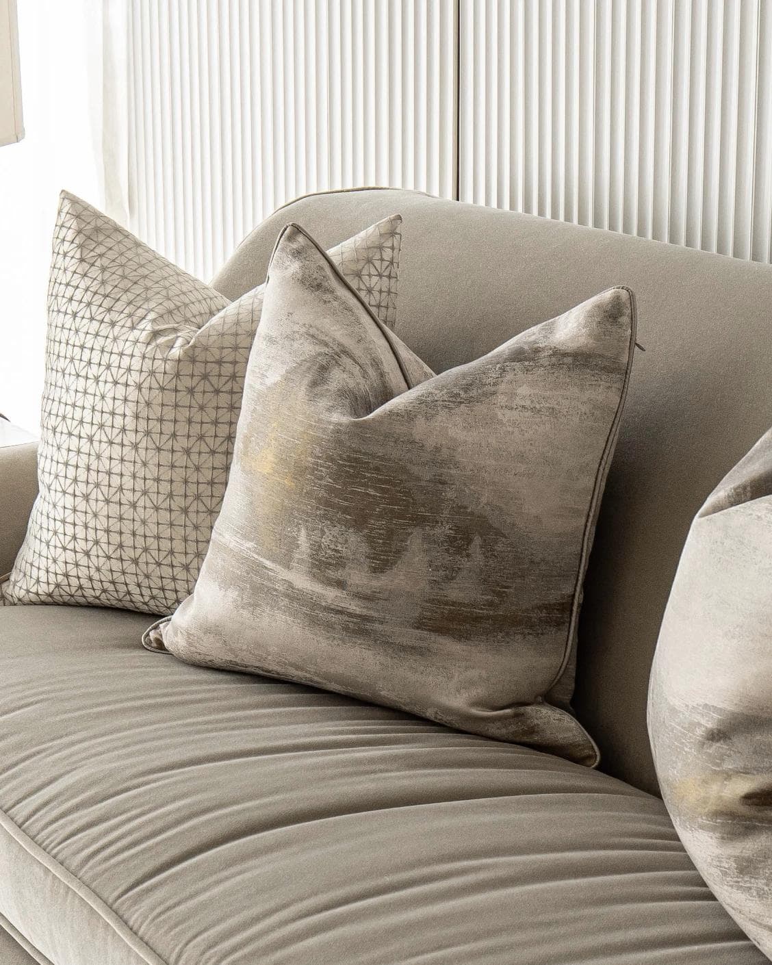 Aurelia Bundle cushion in yellow, silver and white, shown in a lifestyle right view as image 5